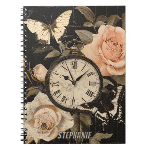 Carnet Boussole Vintage Papillon Floral Marron