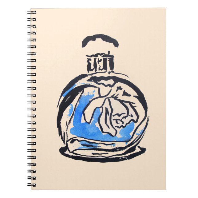 Carnet Bouteille de parfum d'illustration de mode bleue (Devant)
