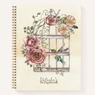 Carnet Bouteille d'oiseaux et de fleurs d'aquarelle perso