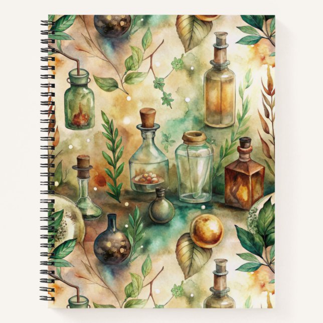 Carnet Bouteilles d'Alchimie Vintage Botanique Verte (Devant)