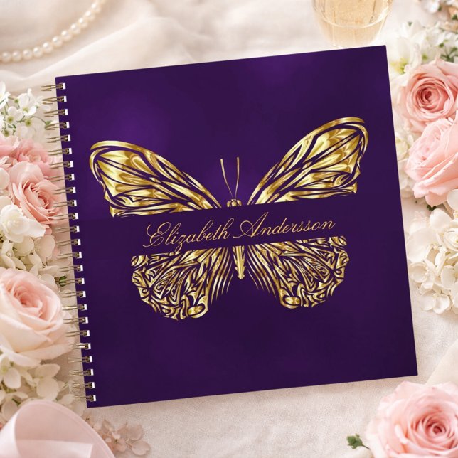 Carnet Boutique de croquis papillon violet or élégant nom (Créateur téléchargé)