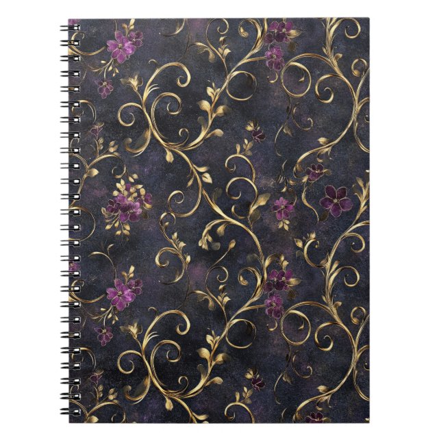 Carnet Boutique florale dorée de minuit (Devant)