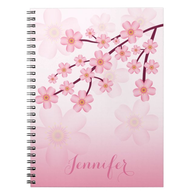 Carnet Boutique Sakura En Fleur De Cerisier Rose Avec Nom (Devant)