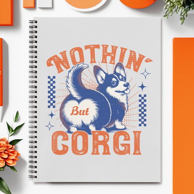 Carnet Bouton de Corgi adorable avec citation "Rien d'aut (This design features a playful retro corgi graphic with its adorable butt as the main focal point!)