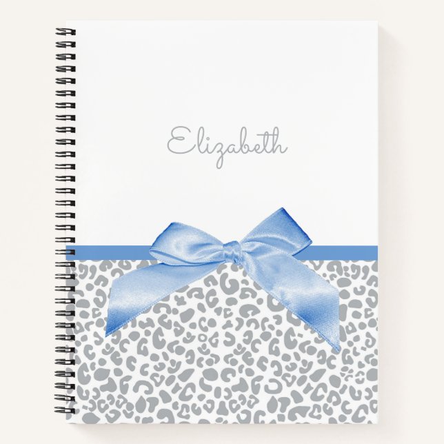 Carnet Bow bleu clair avec Empreinte de léopard tendance  (Devant)
