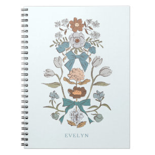 Carnet Bows et fleurs Bleu rustique