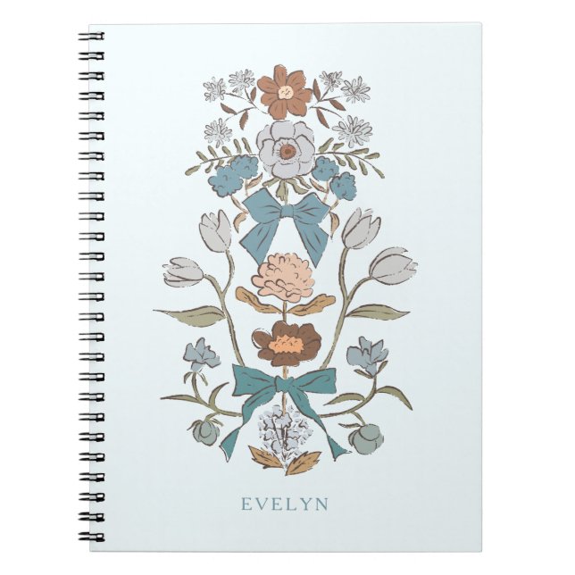 Carnet Bows et fleurs Bleu rustique (Devant)