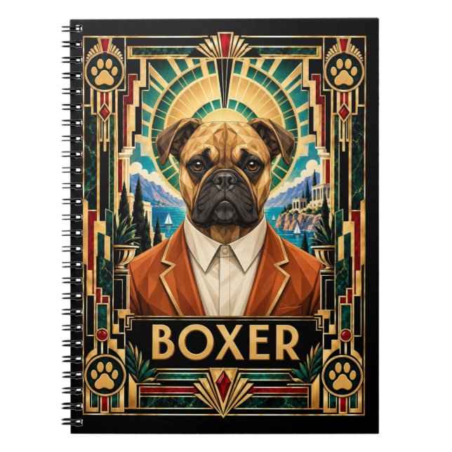 Carnet Boxer, chien Art Déco (Devant)