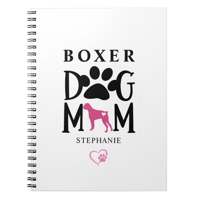 Carnet Boxer Chien Maman Pawprint Heart Nom personnalisé (Devant)