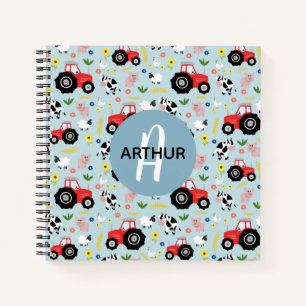 Carnet Boys Cute Farm Animaux Tracteur Motif Monogramme