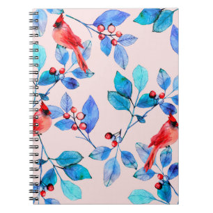 Carnet Branche avec baies et oiseaux aquarelle illustrée