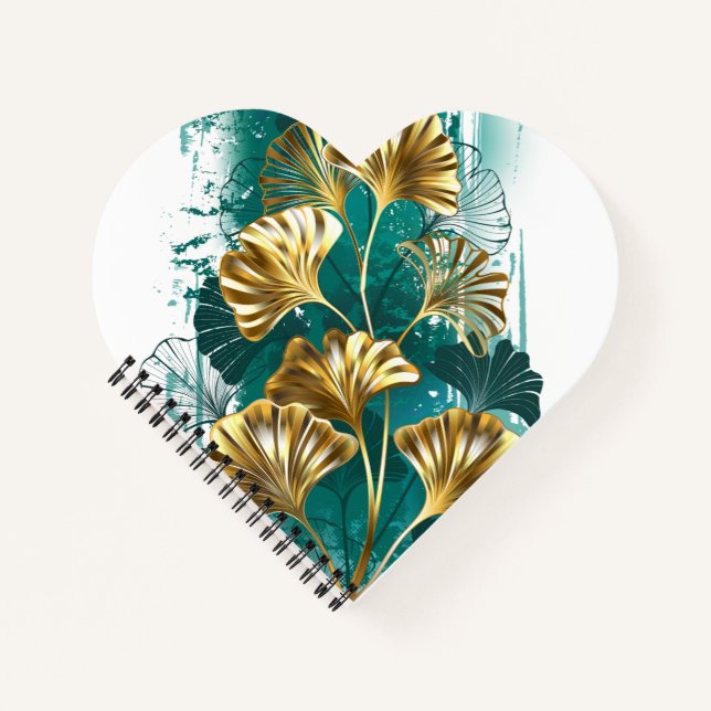 Carnet Branche avec Feuilles d'or Ginko Biloba (Devant)