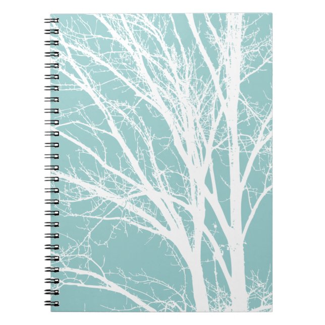 Carnet Branches d'arbre blanc bleu rustique (Devant)