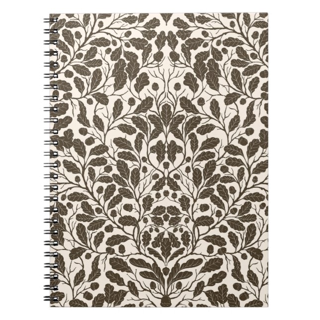 Carnet Branches de chêne et feuilles, motif damassé en br (Devant)