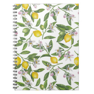 Carnet Branches de citron avec fleurs et fruits sur blanc