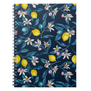 Carnet Branches de citron avec fleurs et fruits sur le bl