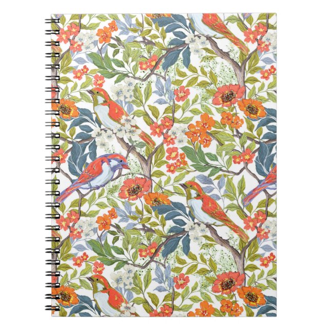 Carnet Branches de jardin avec fleurs Feuilles et oiseaux (Devant)