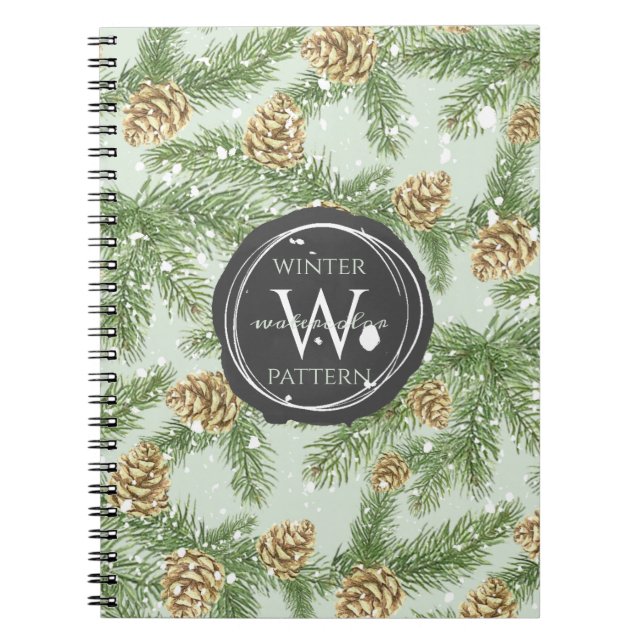 Carnet Branches de pin et cônes de pin Motif d'aquarelle (Devant)