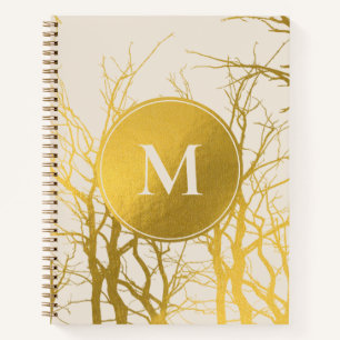 Carnet Branches Gold Tree Motif Monogramme beige