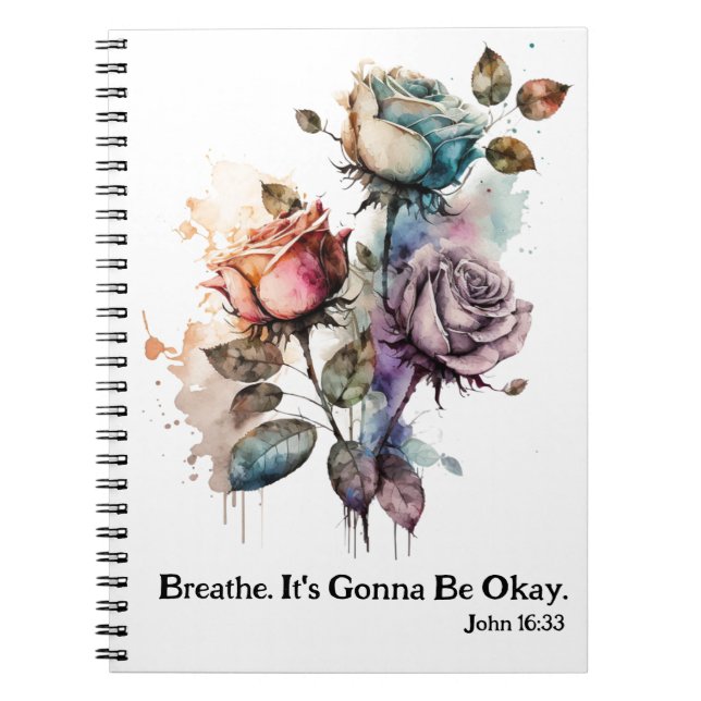 Carnet Breathe It's Go Be OK Aquarelle Rose Blanc (Devant)