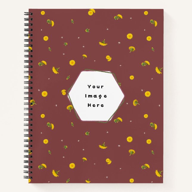 Carnet Brick Red Japanese Dandelion Floral Pattern (Devant)