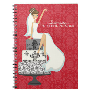 Carnet Bride Brunette sur gâteau Mariage {red}