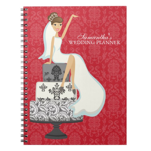 Carnet Bride Brunette sur gâteau Mariage {red} (Devant)