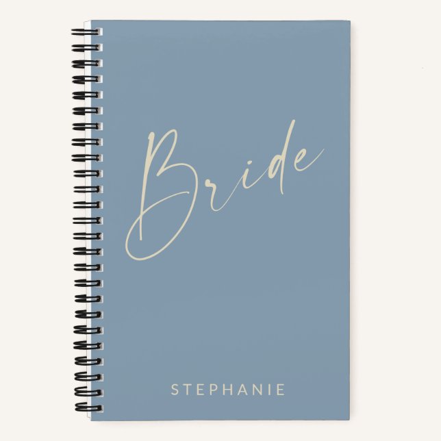 Carnet Bride Chic Minimaliste Personnalisé Dusty Blue (Recto)