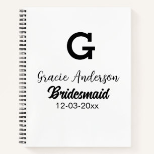 Carnet Bridesmaid ajouter nom monogramme simple minimal m
