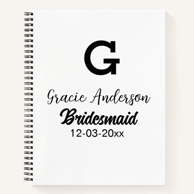 Carnet Bridesmaid ajouter nom monogramme simple minimal m (Devant)