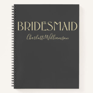 Carnet Bridesmaid Chic Black Gold Typographie Nom Mariage