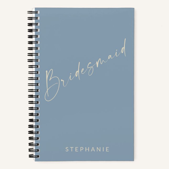 Carnet Bridesmaid Chic Minimaliste Personnalisé Dusty Blu (Recto)
