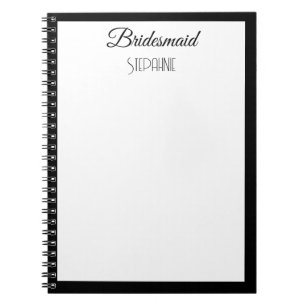 Carnet Bridesmaid Nom personnalisé Noir Blanc Simple Mari