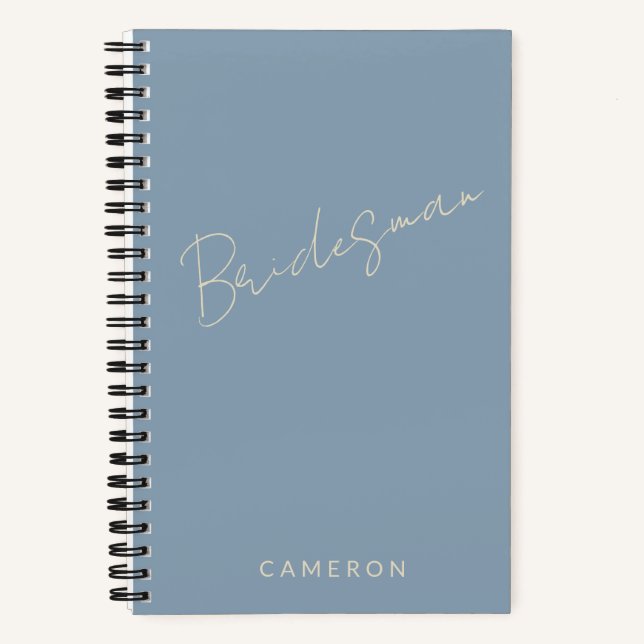Carnet Bridesman Chic Minimaliste Personnalisé Dusty Blue (Recto)