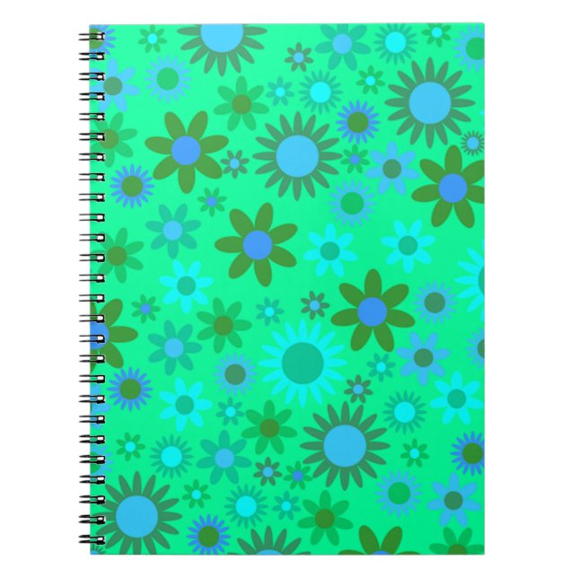 Carnet Bright Green Flower Power Pattern (Devant)