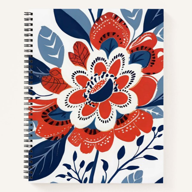 Carnet Bright Red and Blue Botanical (Devant)