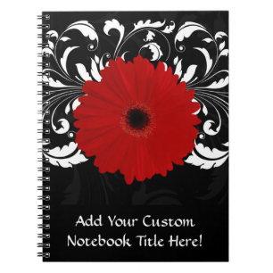 Carnet Bright Red Gerbera Daisy on Black