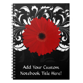 Carnet Bright Red Gerbera Daisy on Black