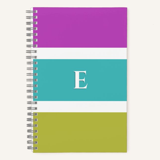 Carnet Bright Stripe Moderne Élégant Design Monogramme (Recto)