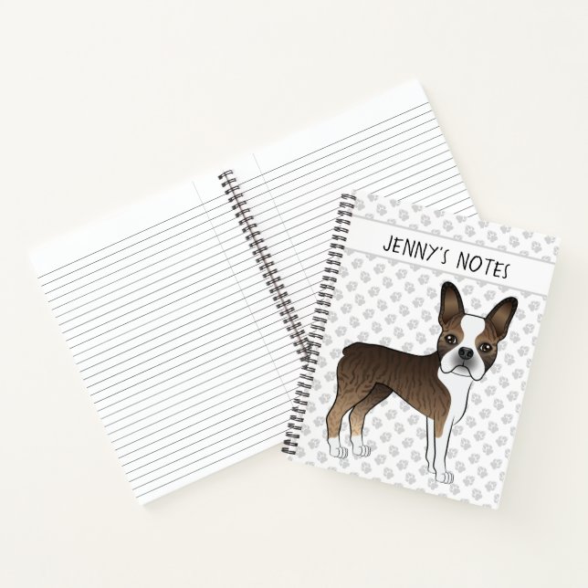 Carnet Brindle Boston Terrier Cute Cartoon Chien & Texte (Intérieur)