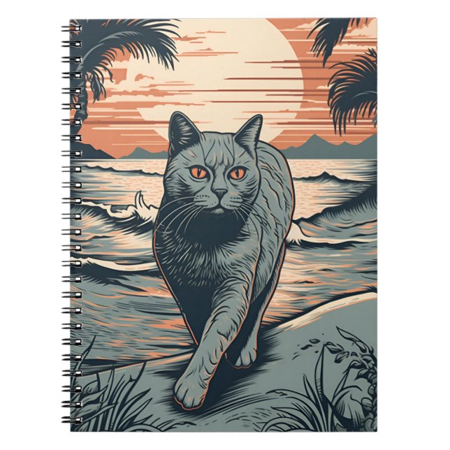 Carnet British Shorthair cat sur une plage tropicale (Devant)