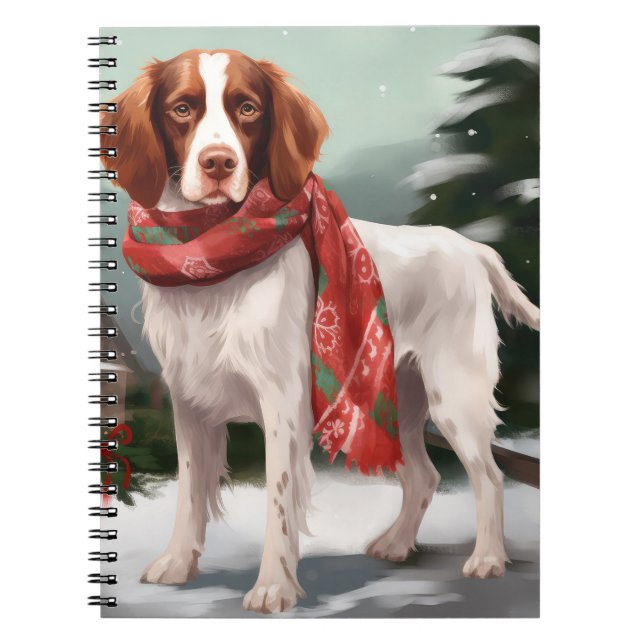 Carnet Brittany Spaniel dans la neige à Noël (Devant)