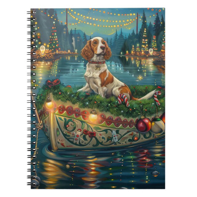 Carnet Brittany Spaniel Noël Festive Voyage (Devant)