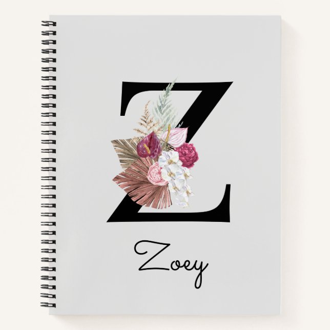 Carnet Broderie Rose Boho Floral Initiale Z (Devant)