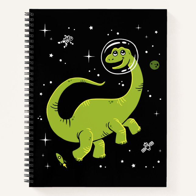Carnet Brontosaurus Vert Dinos Dans L'Espace (Devant)