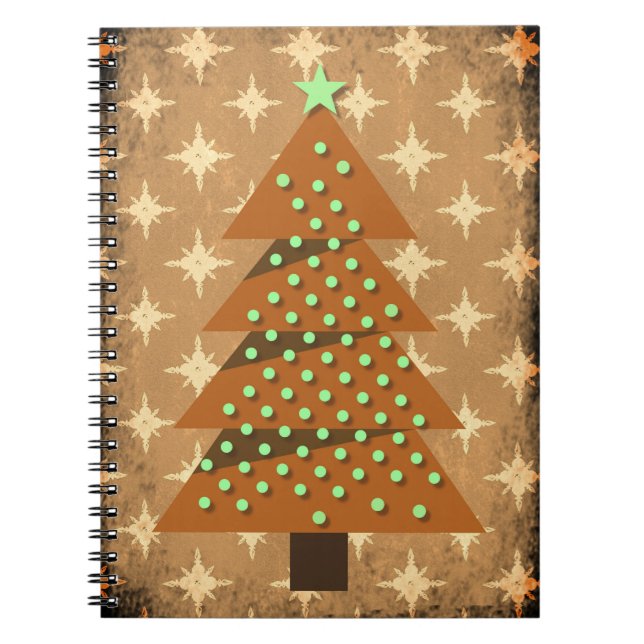Carnet Bronze brulé rustique Arbre de Noël rétro (Devant)