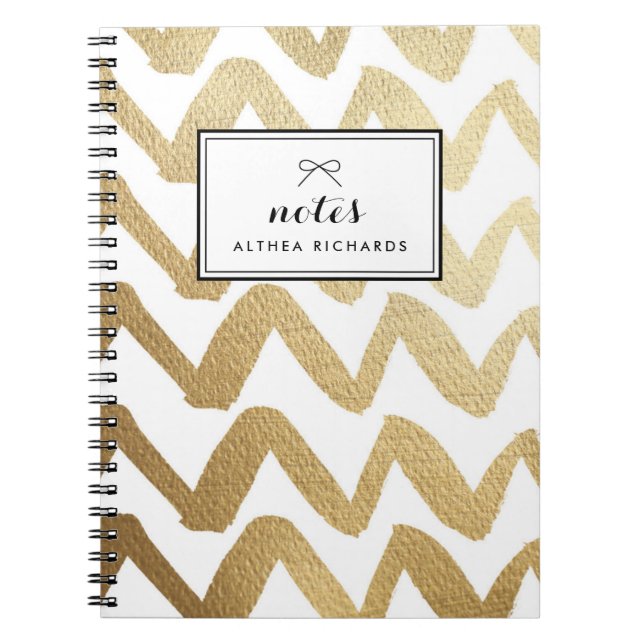 Carnet Brosse à huile d'or Faux Chevron Motif personnalis (Devant)