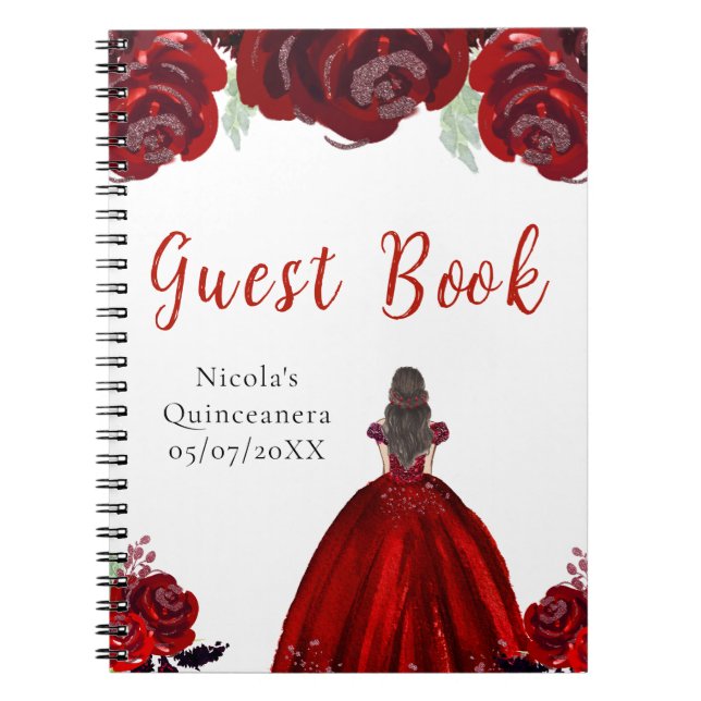 Carnet Brown Hair Princess Red Quinceanera Guest Book (Devant)