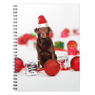 Carnet Brown Labrador Chien Noël w Cadeaux Santa Hat