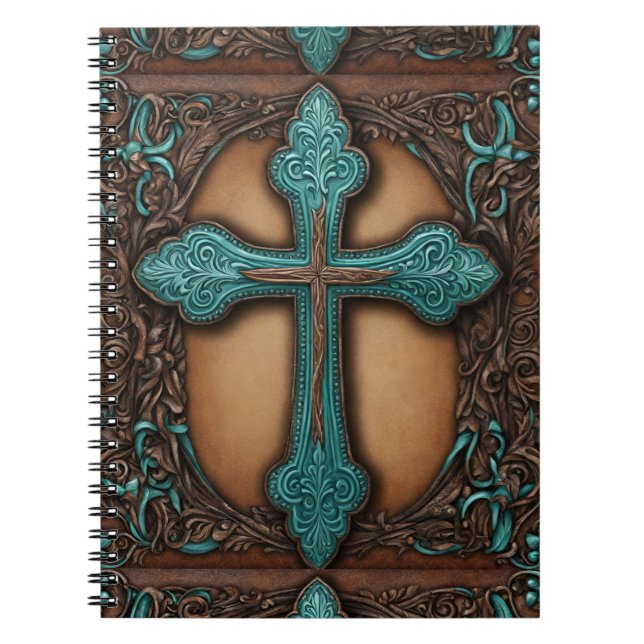 Carnet Brown Turquoise Religieux Western Country Cross (Devant)